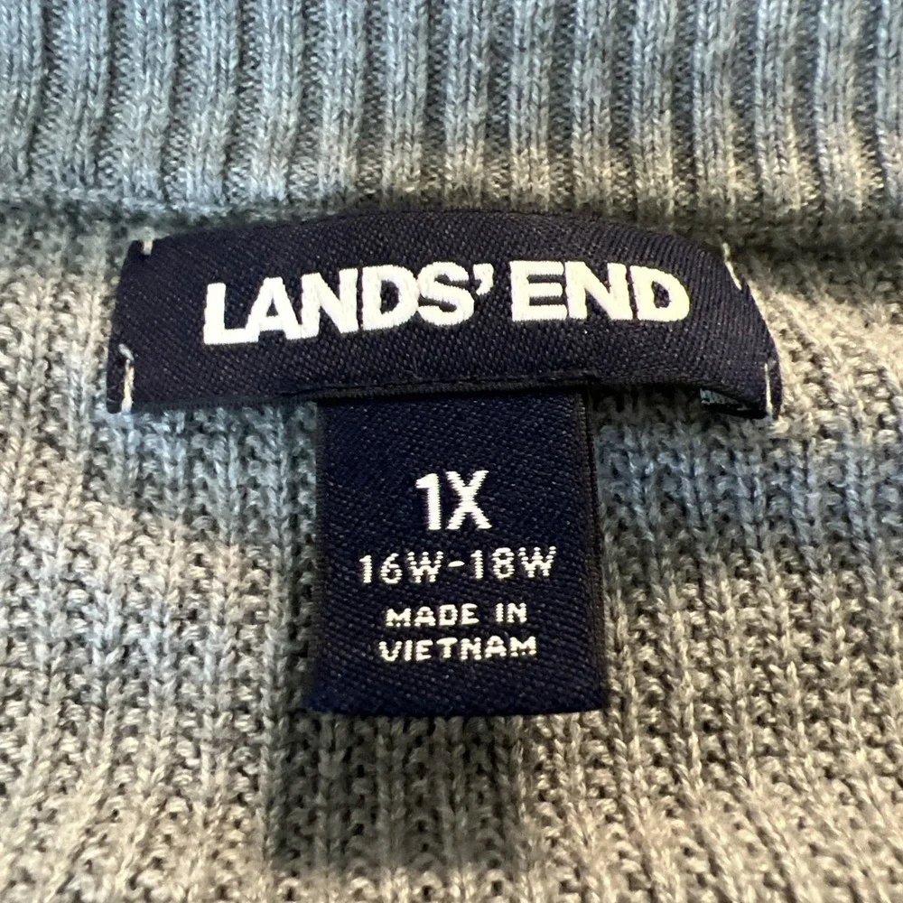 Lands End x Peoples Bank Sweater Women's 1X Gray Full Zip Waffle‎ Knit Cardigan